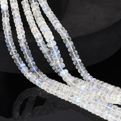 AA Blue Rainbow Moonstone 7mm Faceted Rondelles Bead Strand