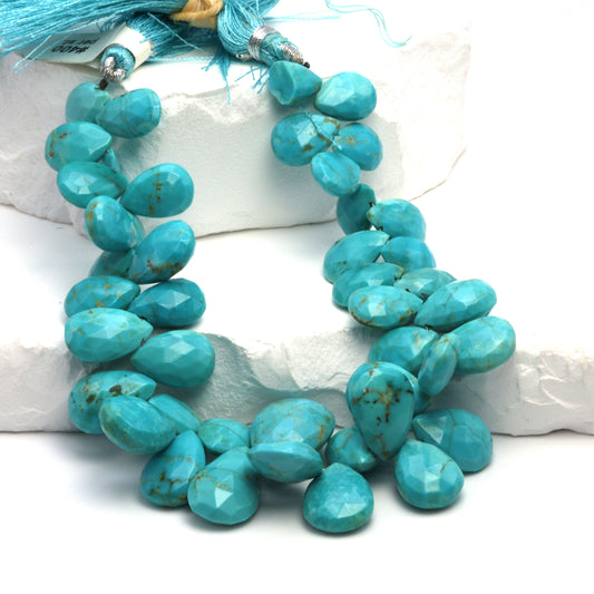Natural Blue Turquoise 13x9mm - 18x13mm Faceted Pear Shaped Briolettes Bead Strand