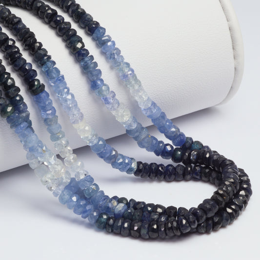 Ombre Blue and White Sapphire 3.5mm - 4.5mm Hand Faceted Rondelles Bead Strand