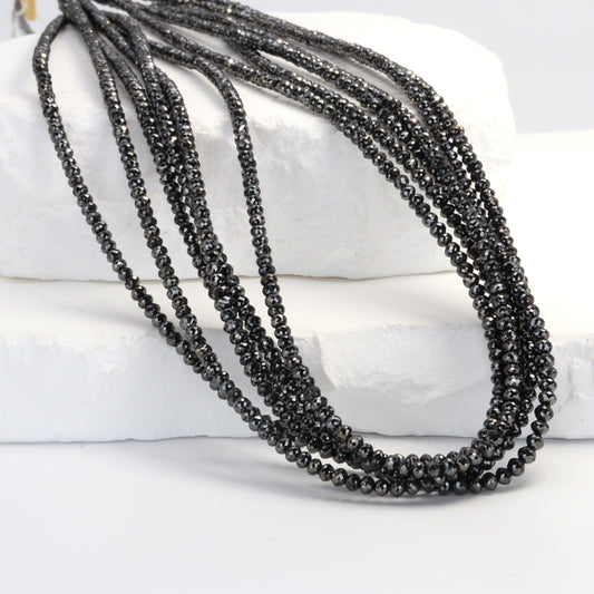 Black Diamond 2.4mm - 2.7mm Hand Faceted Rondelles Bead Strand