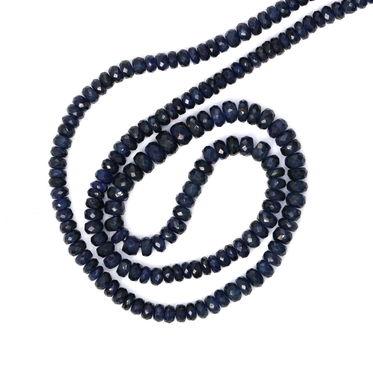 Navy Blue Sapphire 4mm - 5mm Hand Faceted Rondelles Bead Strand