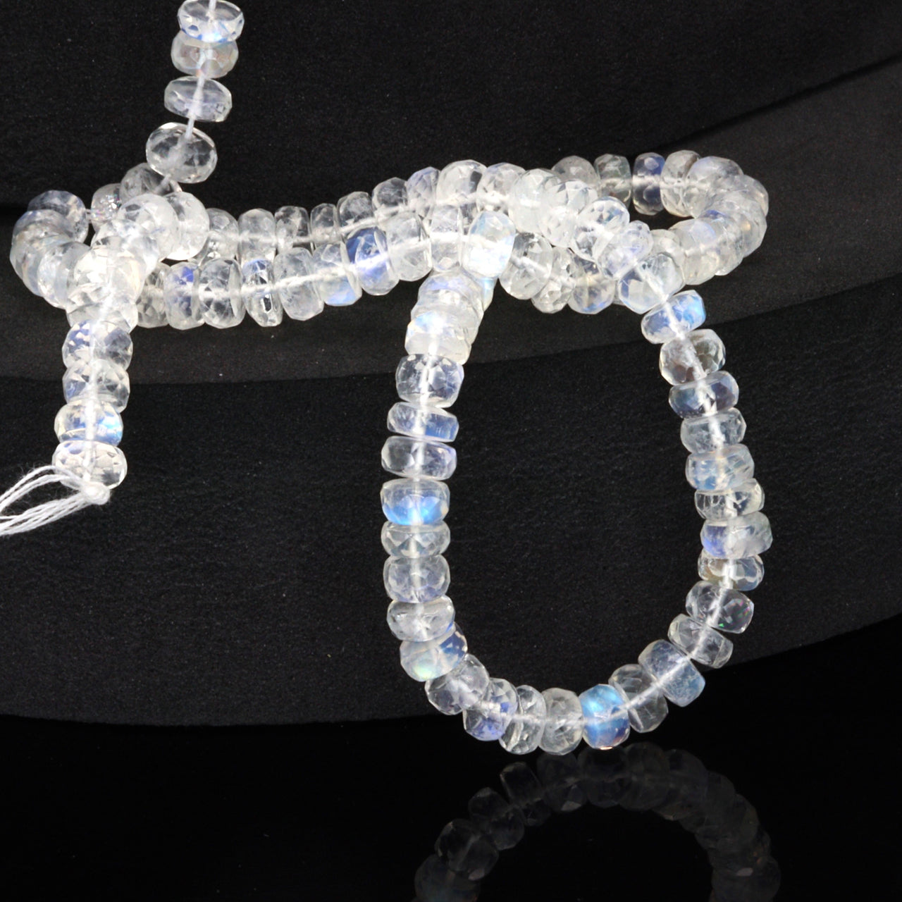 AA Blue Rainbow Moonstone 5.5mm Faceted Rondelles Bead Strand