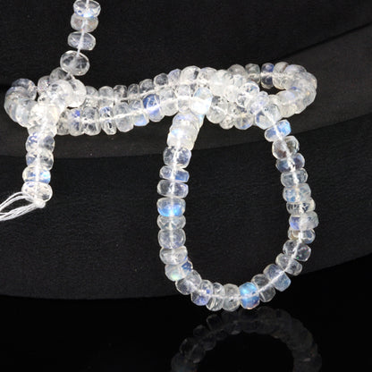 AA Blue Rainbow Moonstone 5.5mm Faceted Rondelles Bead Strand