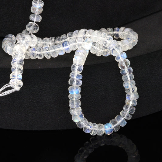 AA Blue Rainbow Moonstone 5.5mm Faceted Rondelles Bead Strand