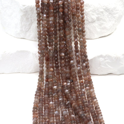 Chocolate Moonstone 3mm Faceted Rondelles Bead Strand