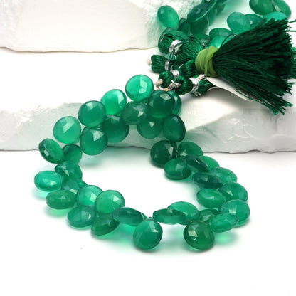 Green Onyx 10mm Faceted Heart Shaped Briolettes