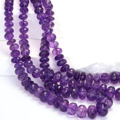 Purple Amethyst 7mm - 11mm Faceted Rondelles Bead Strand