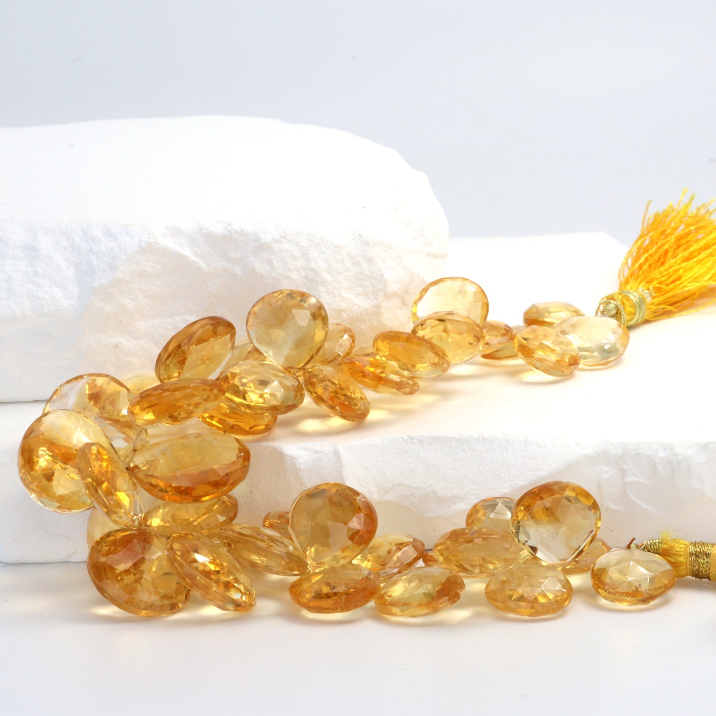 Yellow Citrine 13mm - 16mm Faceted Heart Shaped Briolettes Bead Strand
