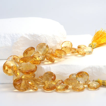 Yellow Citrine 13mm - 16mm Faceted Heart Shaped Briolettes Bead Strand