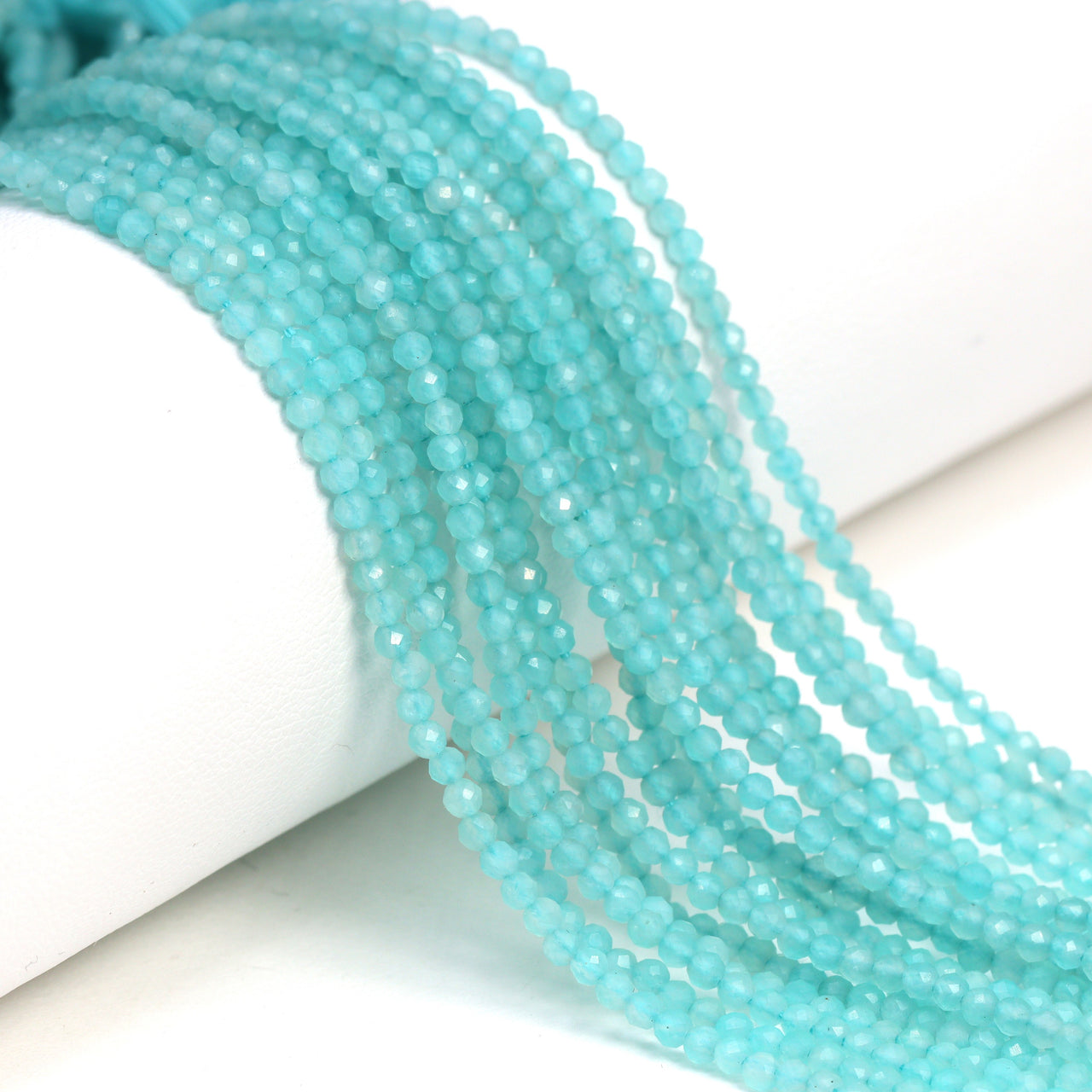 Aqua Chalcedony 2mm Faceted Rounds Bead Strand