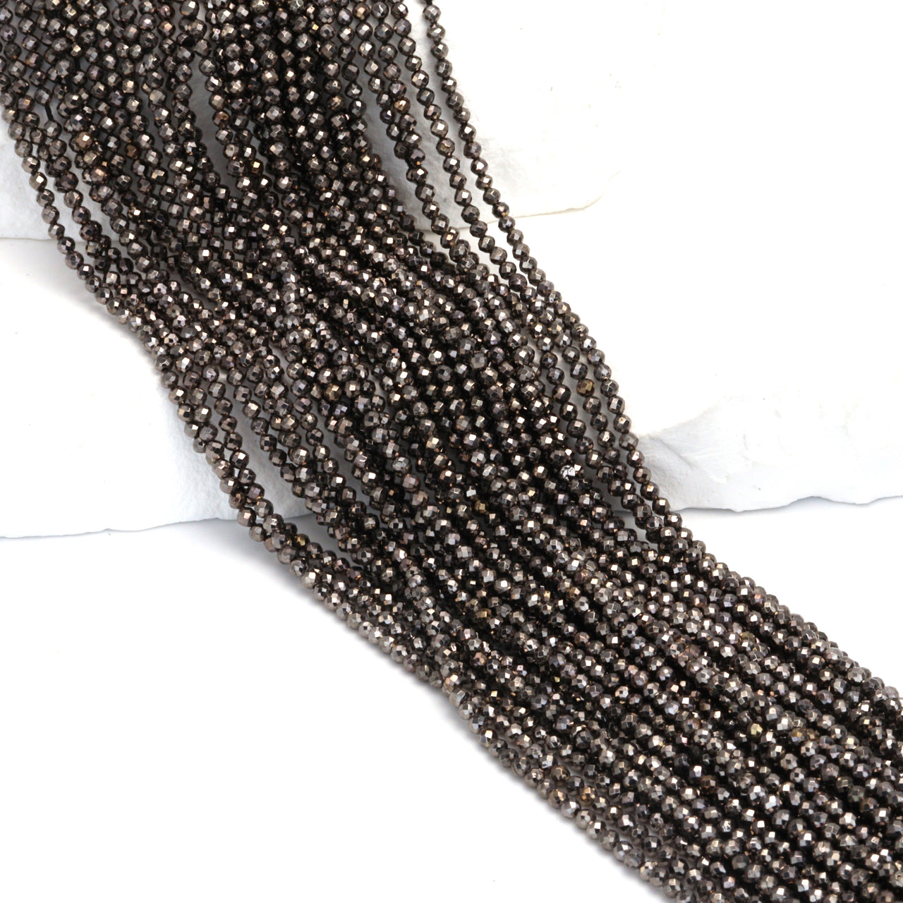 Gunmetal Plated Pyrite 2mm Faceted Rounds Bead Strand