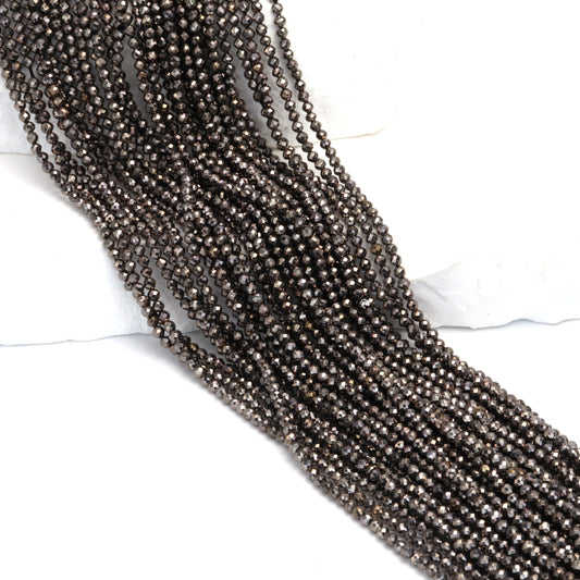 Gunmetal Plated Pyrite 2mm Faceted Rounds Bead Strand