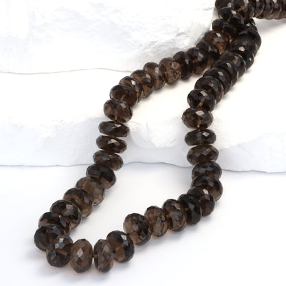 Brown Smoky Quartz 9mm Faceted Rondelles Bead Strand