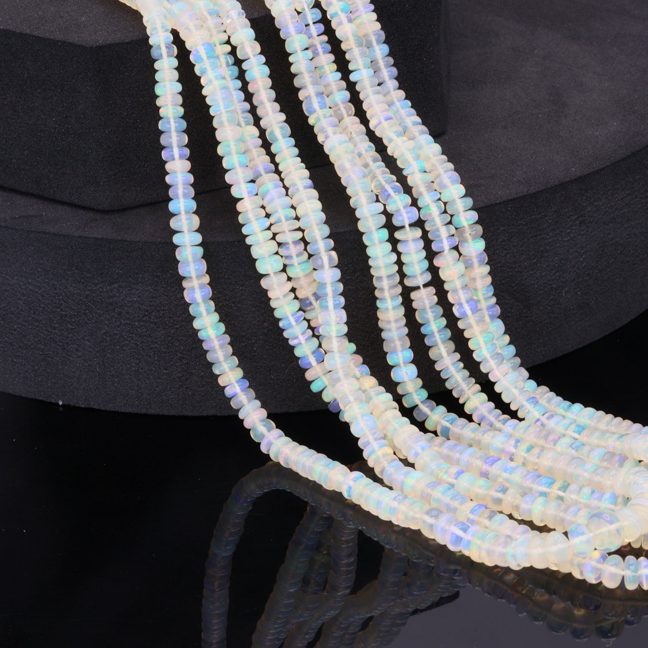 White Ethiopian Opal 4mm - 5mm Smooth Rondelles Bead Strand
