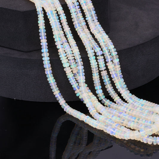 White Ethiopian Opal 4mm - 5mm Smooth Rondelles Bead Strand