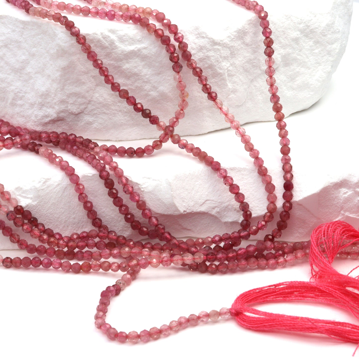 Ombre Pink Tourmaline 2.5mm Faceted Rounds Bead Strand