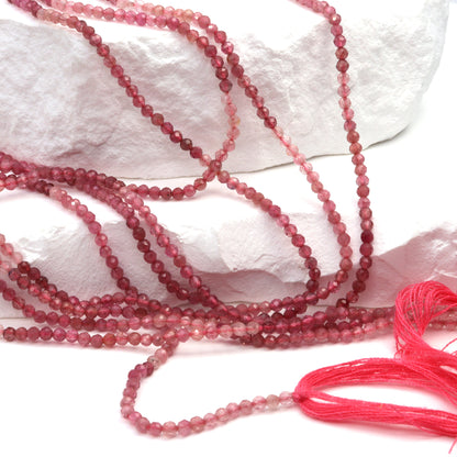 Ombre Pink Tourmaline 2.5mm Faceted Rounds Bead Strand