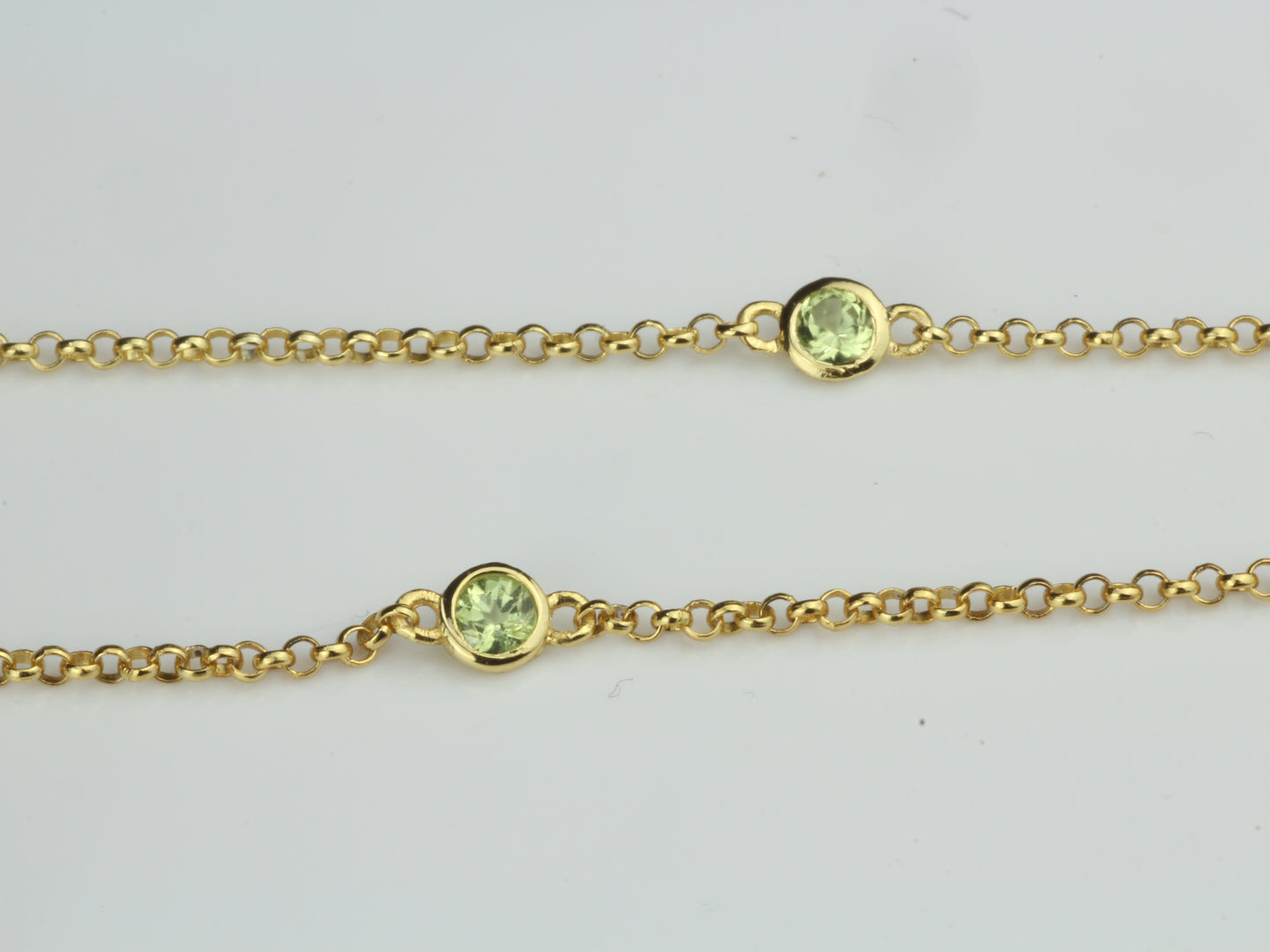By the Yard Station Necklace with Floating Bezel Green Peridot Sterling Silver with Gold Plating 18 inch