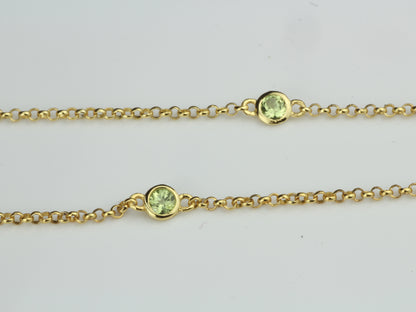 By the Yard Station Necklace with Floating Bezel Green Peridot Sterling Silver with Gold Plating 18 inch