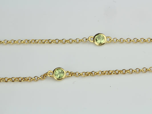 By the Yard Station Necklace with Floating Bezel Green Peridot Sterling Silver with Gold Plating 18 inch