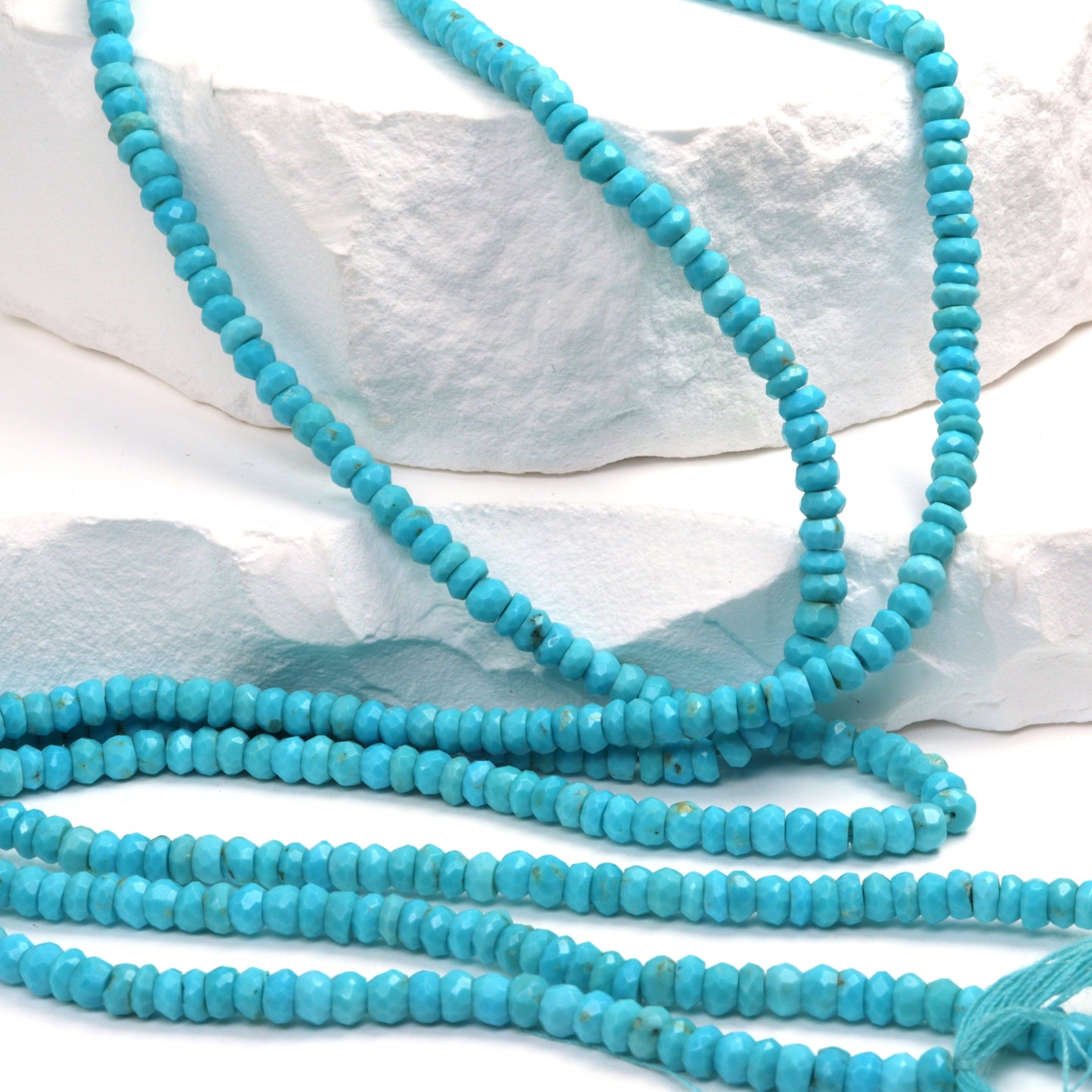 Natural Blue Turquoise 3.5mm Hand Faceted Rondelles Bead Strand