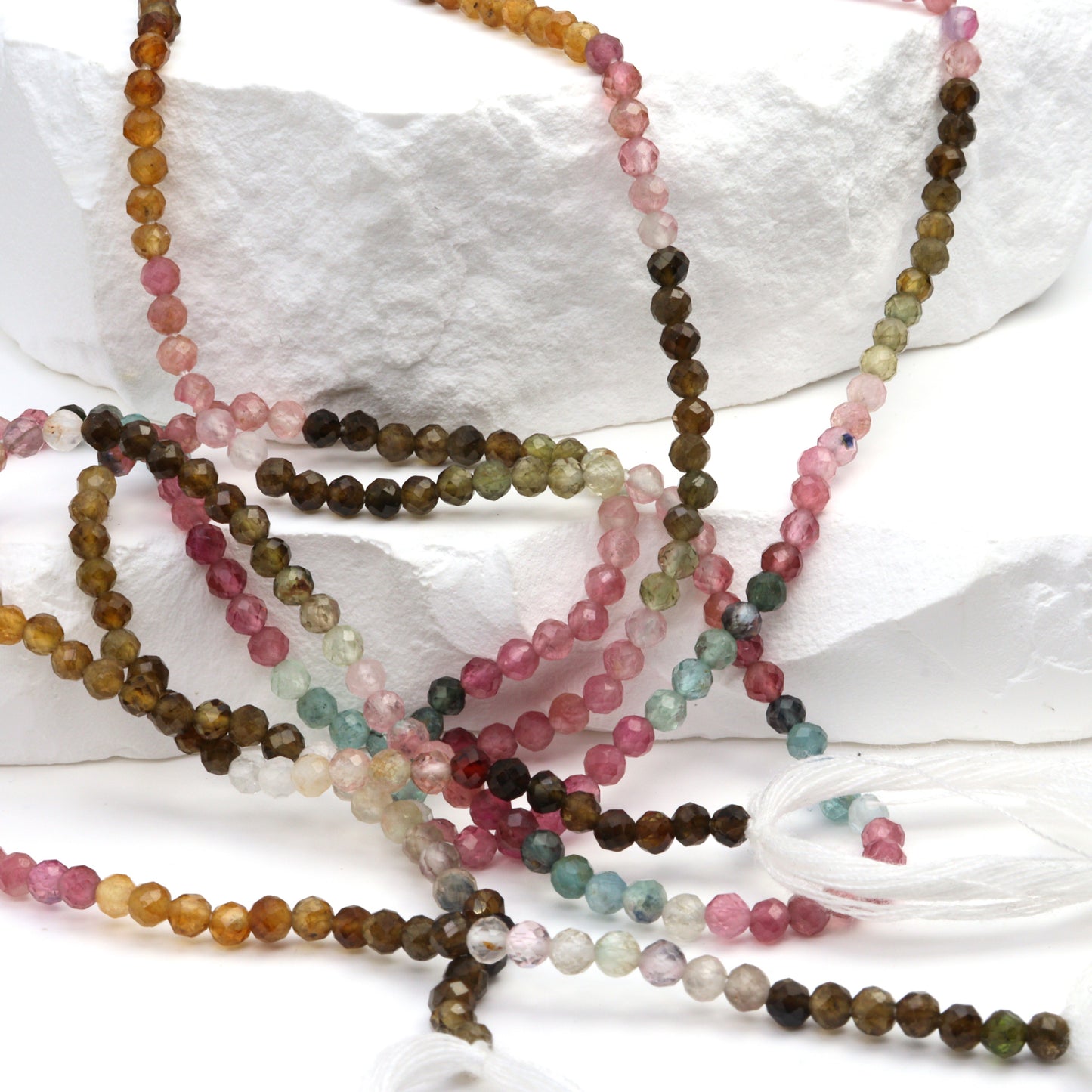 Watermelon Tourmaline 3mm Faceted Rounds Bead Strand