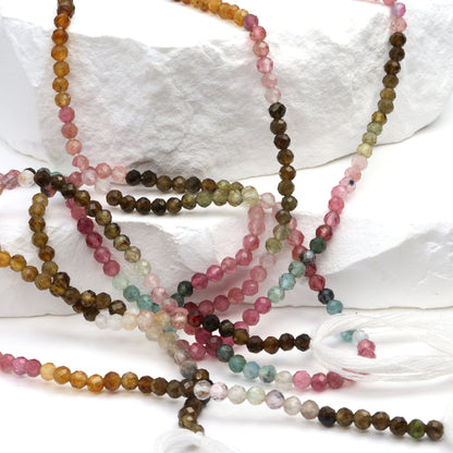 Watermelon Tourmaline 3mm Faceted Rounds Bead Strand