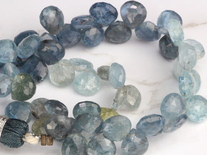 Blue Moss Aquamarine 6mm Faceted Heart Shaped Briolettes