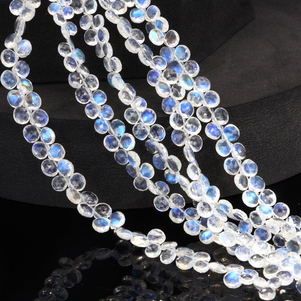 AAA Blue Rainbow Moonstone 5mm Faceted Heart Shaped Briolettes