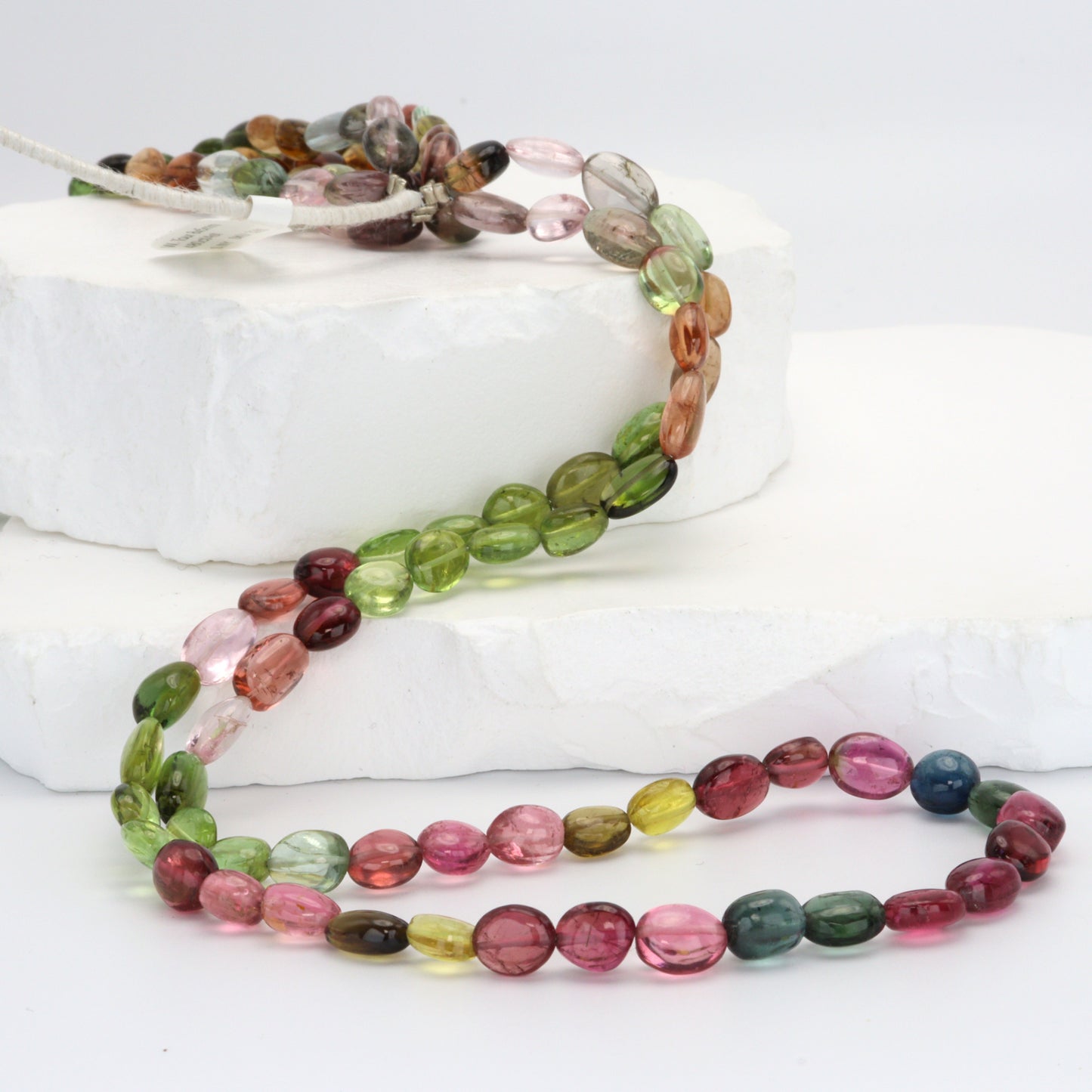 Watermelon Tourmaline 8x5mm - 9x6mm Smooth Ovals Bead Strand