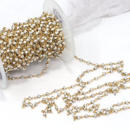 Silver Plated Pyrite 3mm Faceted Rondelles Rosary Chain Sterling Silver with Gold Plating Wire Wrap Chain by the Foot
