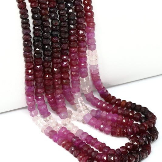 Ombre Red and Pink Ruby 4mm Hand Faceted Rondelles Bead Strand