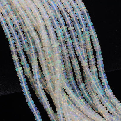 White Ethiopian Opal 3mm Smooth Rondelles Bead Strand