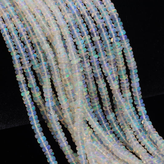 White Ethiopian Opal 3mm Smooth Rondelles Bead Strand