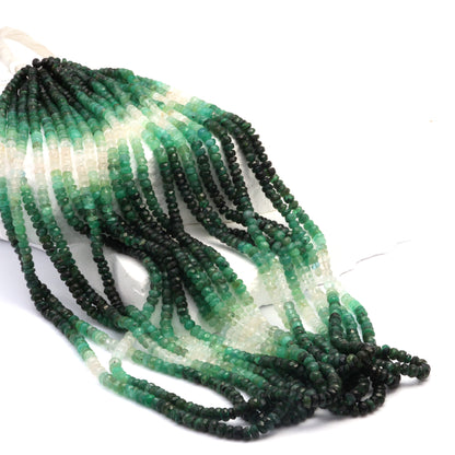 Ombre Green and White Emerald 3mm Hand Faceted Rondelles Bead Strand