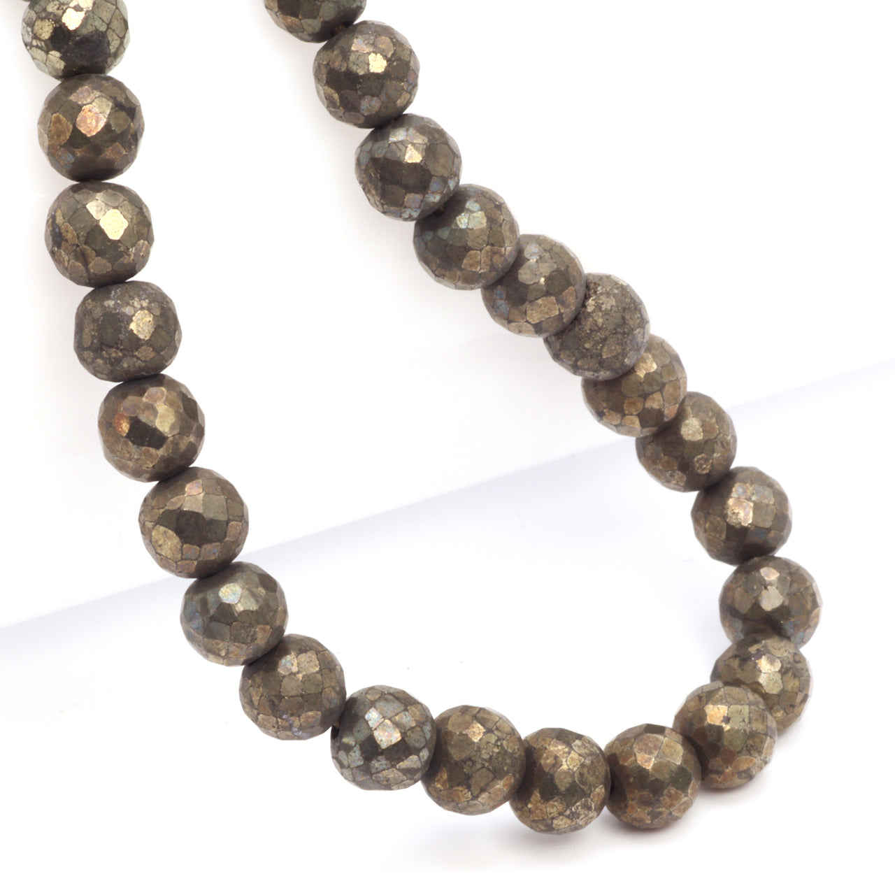 Natural Bronze Pyrite 6mm Faceted Rounds Bead Strand