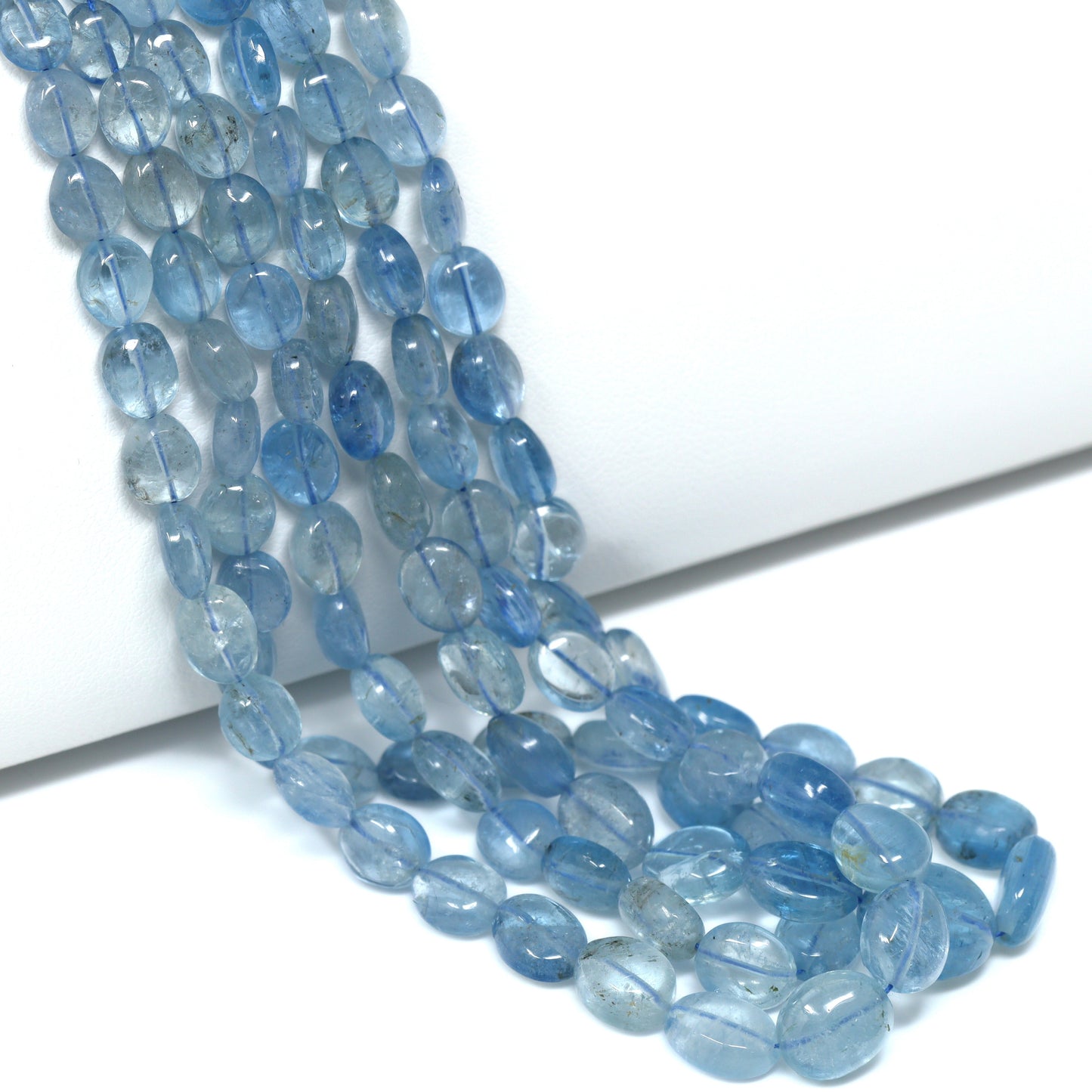 Blue Aquamarine 6x4mm – 7x5mm Smooth Ovals Bead Strand