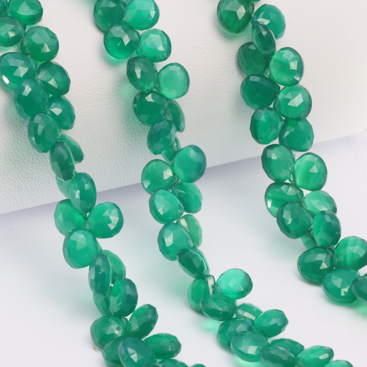 Green Onyx 6mm Faceted Heart Shaped Briolettes