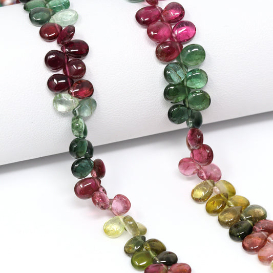 Watermelon Tourmaline 7x5mm Smooth Pear Briolettes Bead Strand