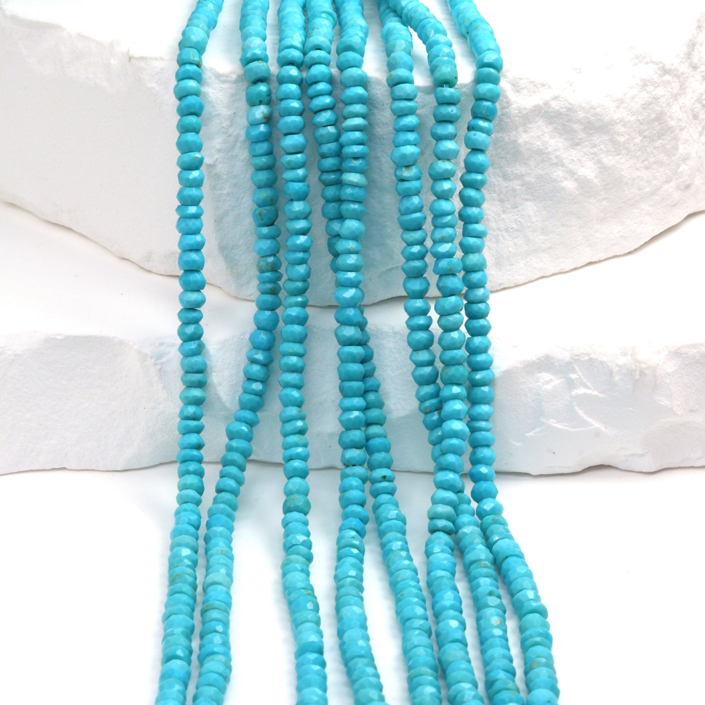 Natural Blue Turquoise 3mm Hand Faceted Rondelles Bead Strand