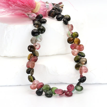 Watermelon Tourmaline 6mm Faceted Heart Shaped Briolettes Bead Strand