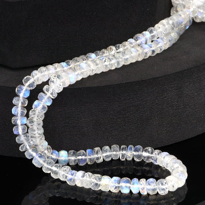 AA Blue Rainbow Moonstone 6mm Faceted Rondelles Bead Strand