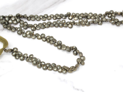 Natural Pyrite 6mm Faceted Heart Shaped Briolettes
