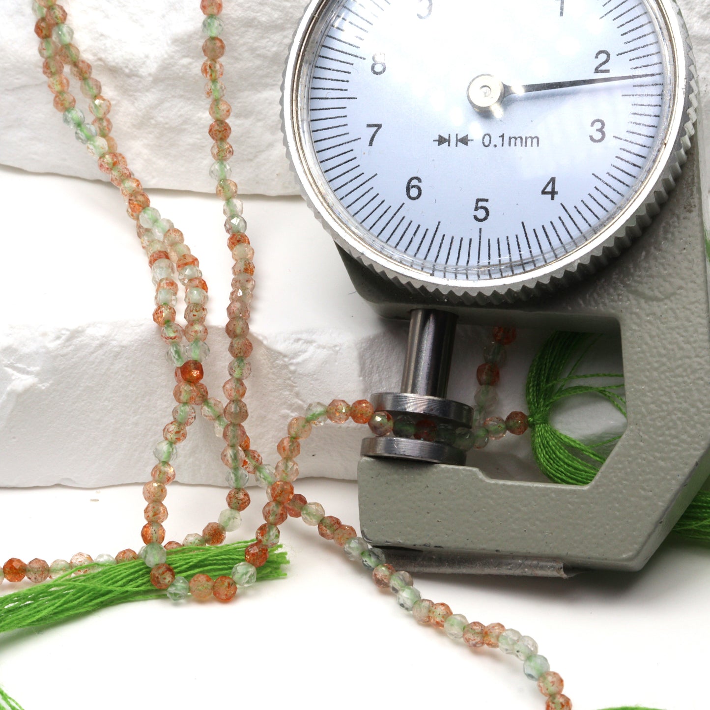 Orange and Green Sunstone 2mm Faceted Rounds Bead Strand