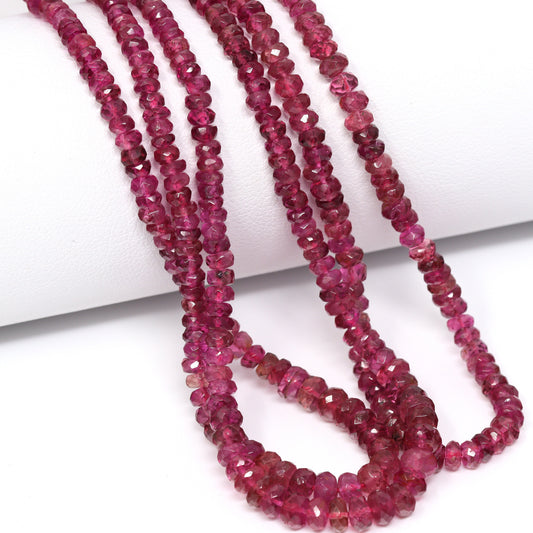 Pink Tourmaline 3mm – 4.5mm Hand Faceted Rondelles Bead Strand
