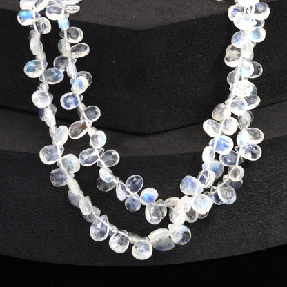 AA Blue Rainbow Moonstone 6x4mm Faceted Pear Shaped Briolettes Bead Strand