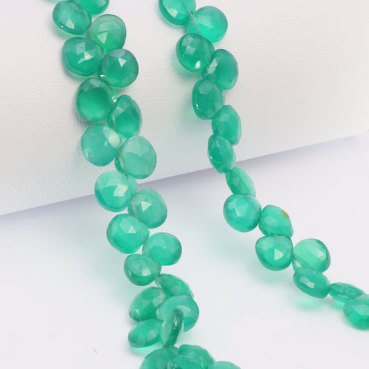 Green Onyx 7mm Faceted Heart Shaped Briolettes Bead Strand