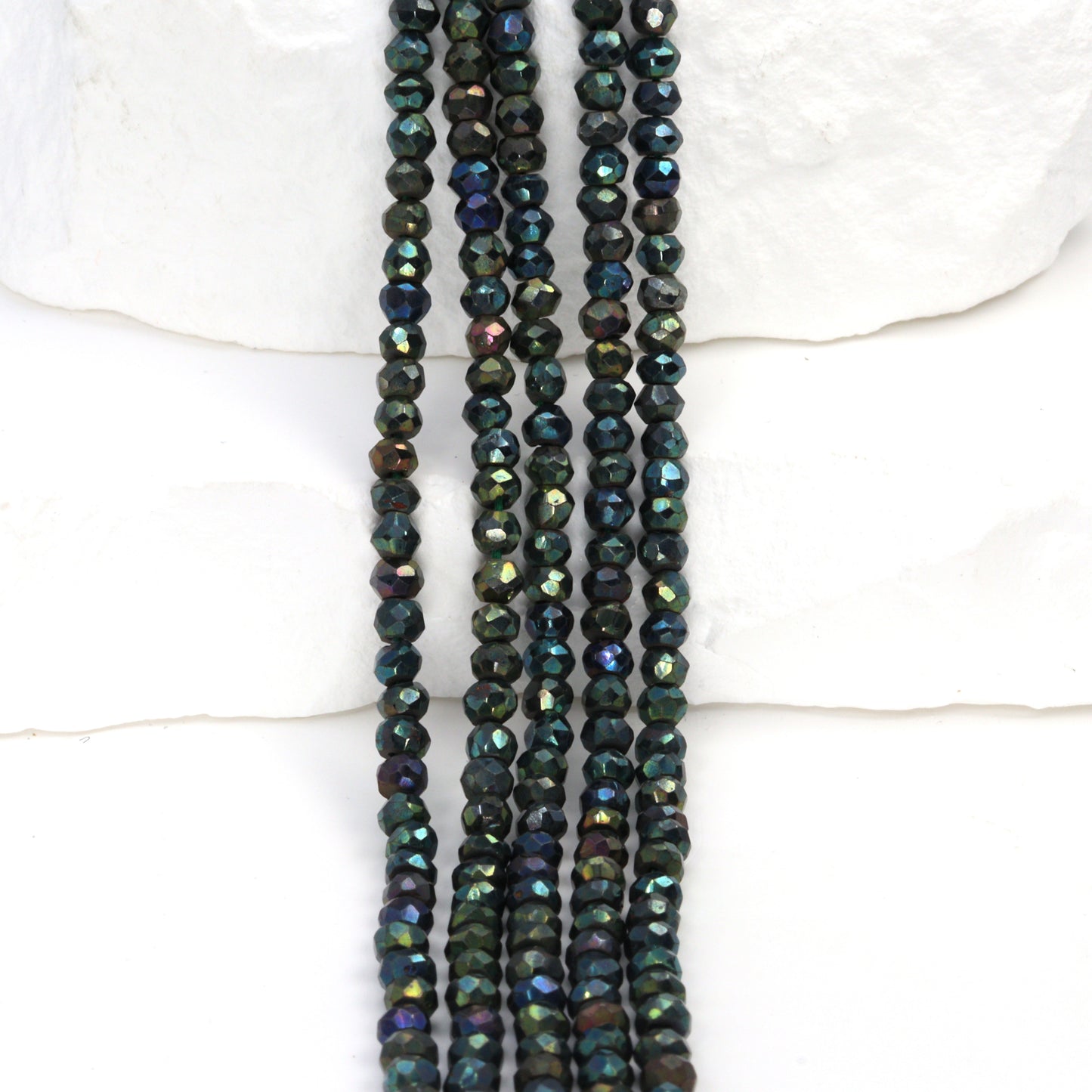 Green Coated Black Spinel 3mm Faceted Rondelles