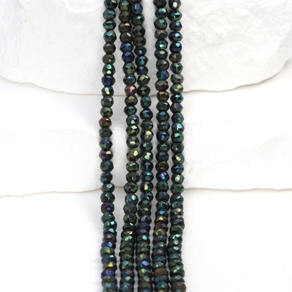 Green Coated Black Spinel 3mm Faceted Rondelles
