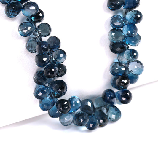 London Blue Topaz 9x5mm Faceted Teardrop Briolettes Bead Strand
